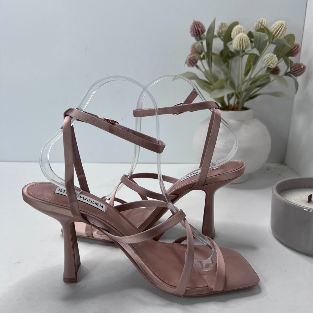 Steve Madden Brendi Strappy Satin Square Toe Heel Blush Women 7.5 - Picture 6 of 9